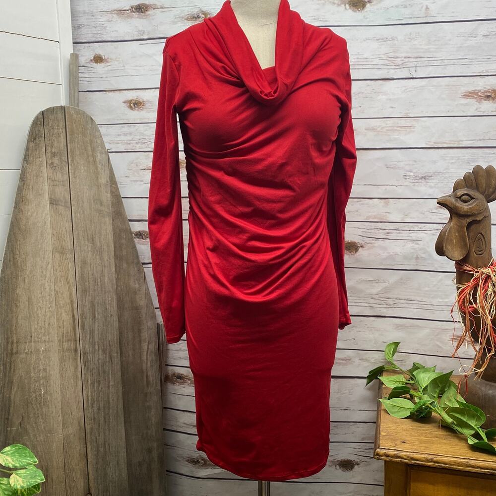 Mother Bee Red Long Sleeve Cowl Neck Holiday Maternity Dress S Small NWT New
